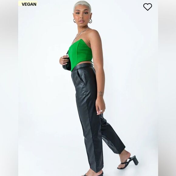 Princess Polly Encore Black Vegan Leather Straight Leg Pleated Pants Size 12 - Picture 5 of 14